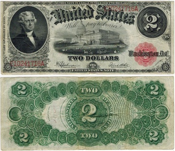 Obverse and reverse of the 1874 United States Note Dollar